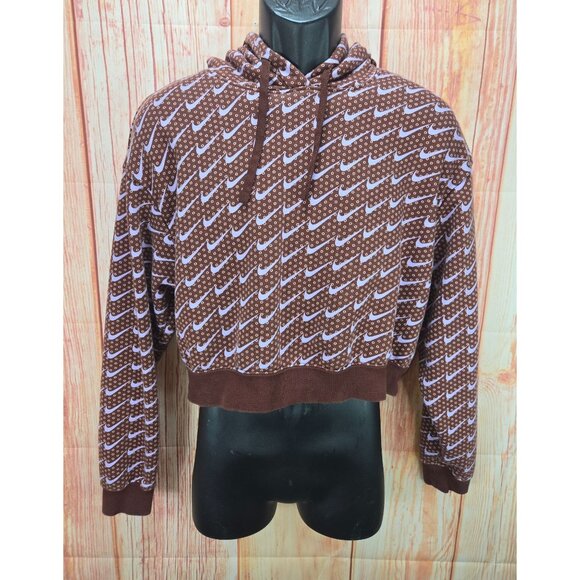 Nike Cropped Brown Hoodie Sweatshirt S Polka Dot & Swoosh Pattern Womens - Picture 1 of 6